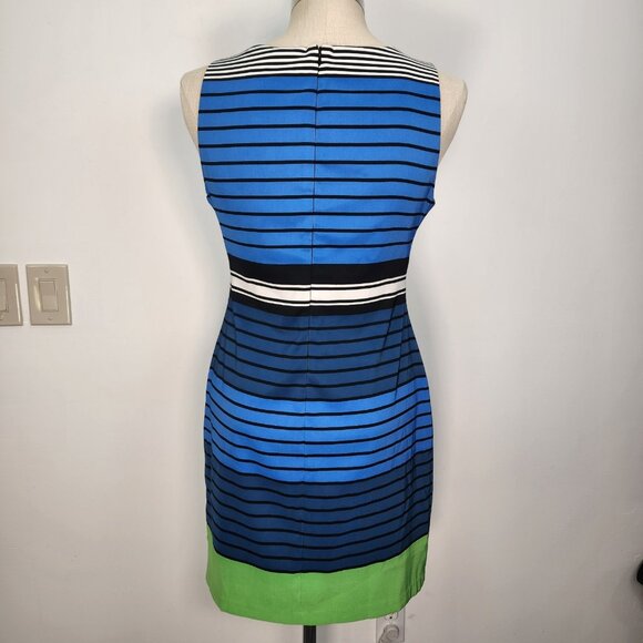 Pim + Larkin Sleeveless Sheath Dress M Blue Striped Back Zip Lined Office Bold - Picture 3 of 11